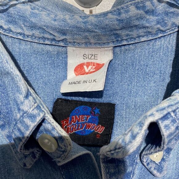 Vintage 90s Planet Hollywood London Size XL Blue Denim Long Sleeve Button Down S - Picture 6 of 9